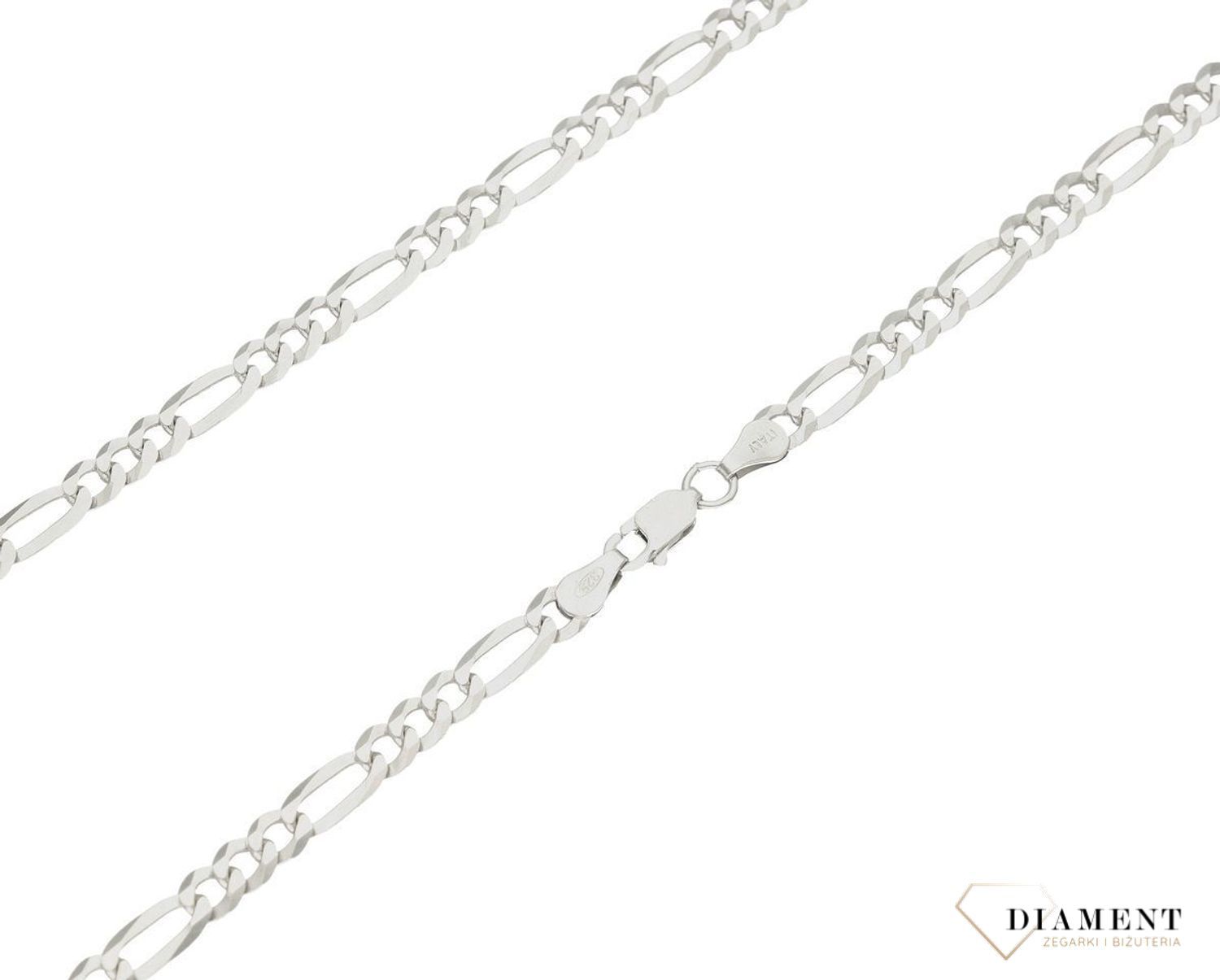 Srebrny łańcuszek 925 figaro 4,5 mm rodowany DIA-LAN-565165R-120-925 4,5mm. Srebrny łańcuszek najwyższej próby srebra 925. Łańcuszek srebrny o splocie figaro idealny na prezent. Łańcuszek srebrny o wadze 11,40 gram i szerokości 4,5.jpg